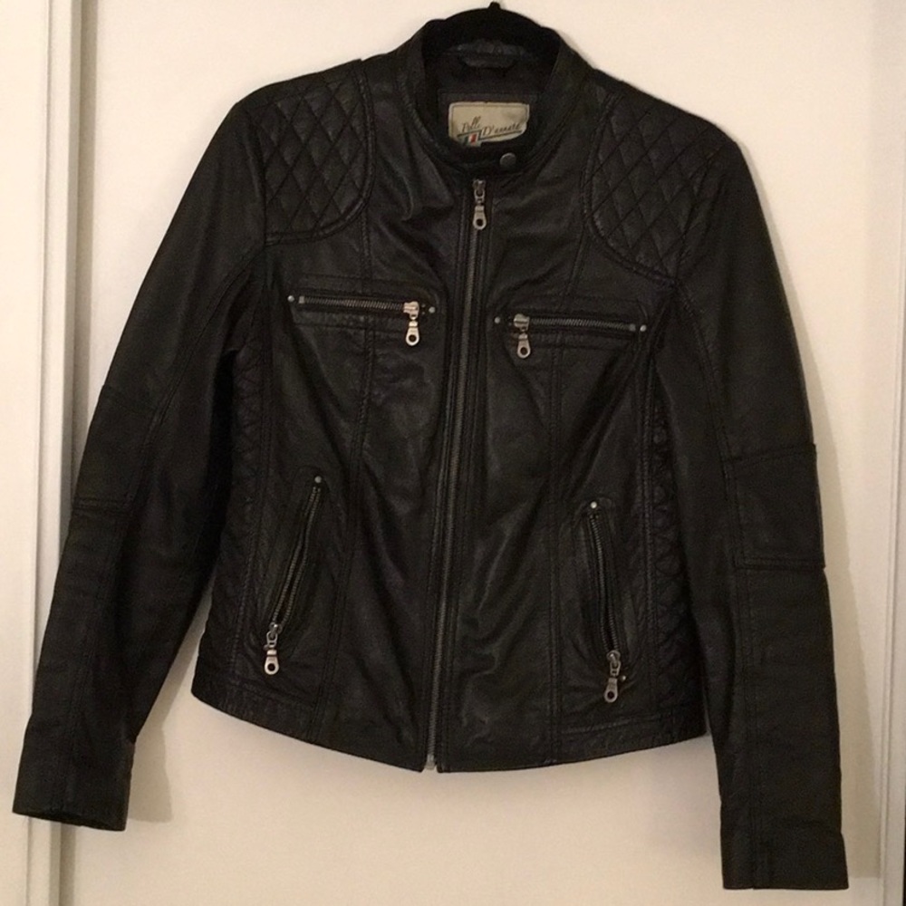 Black leather biker-style leather jacket